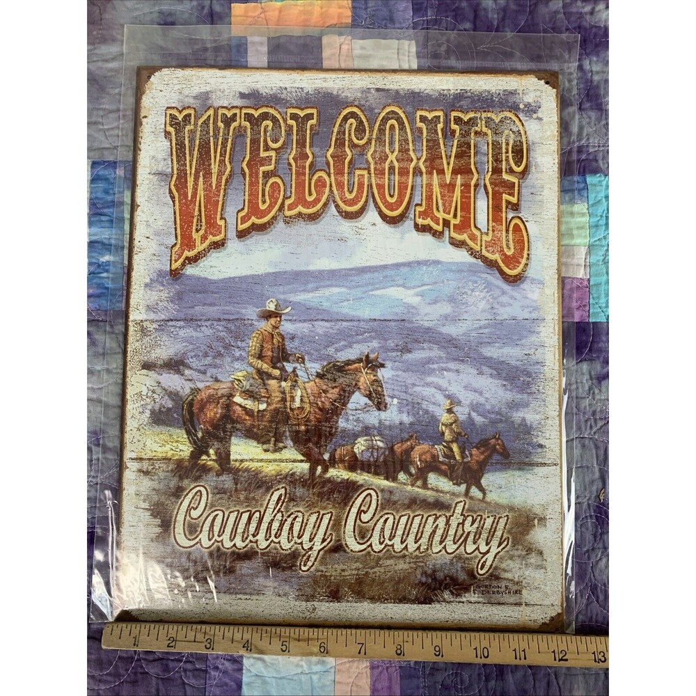 Welcome To Cowboy Country Metal 12.5x16 Sign Wall Decor Bar Man Cave Shop - Picture 2 of 3